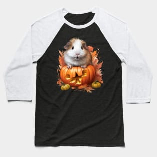 Cute Halloween Guinea Pig With Pumpkin Funny Halloween Gifts For Guinea Pigs Lover Baseball T-Shirt